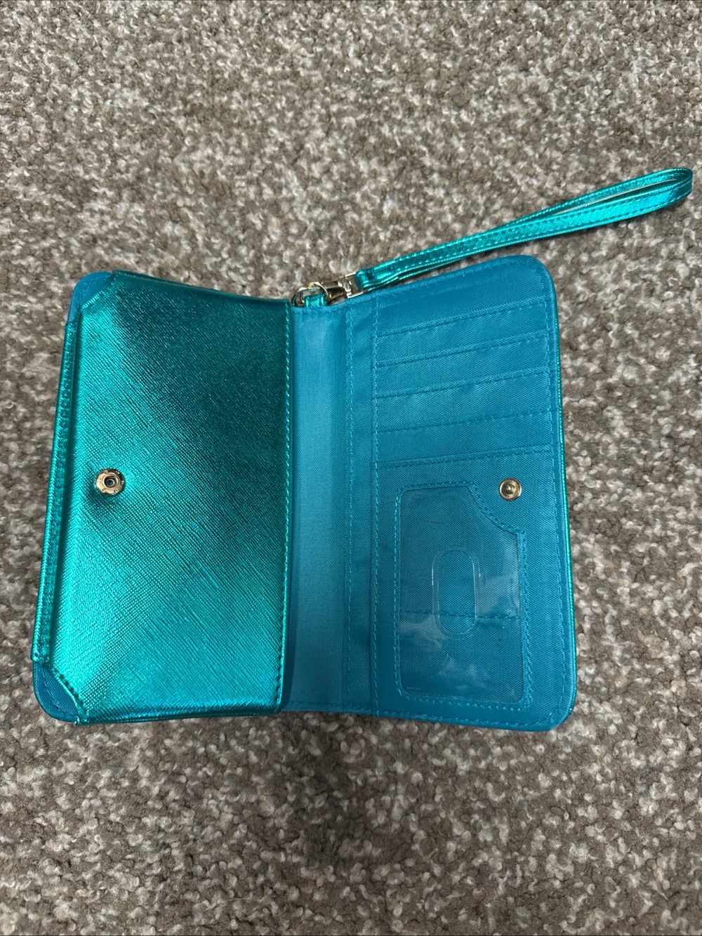 Source Unknown Metallic Teal Wristlet Clutch with Gold Mermaid Accent - Picture 3 of 3